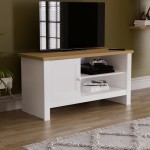 Arlington TV Cabinet (White and Oak Color), Single Door, Oak Top